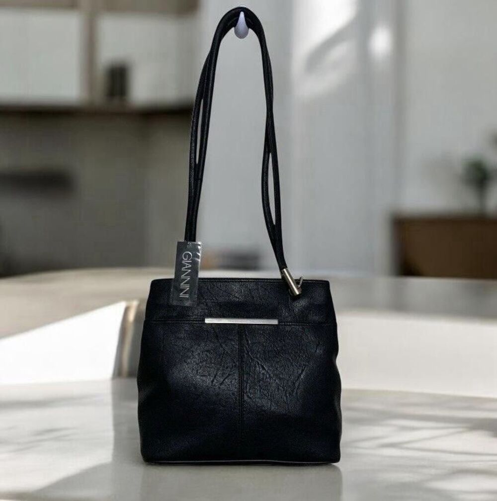 Gianni Shoulder Handbag Black Multi-Pockets Faux Leather NEW Size Medium